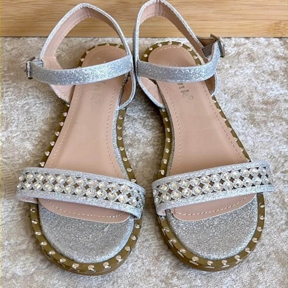 Brand New Link Silver Tone Beaded Embellished Sparkly Ankle Strap Buckle Sandals